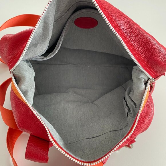 Roots Red Leather Satchel Bag With Stripe Detail - Picture 2 of 16